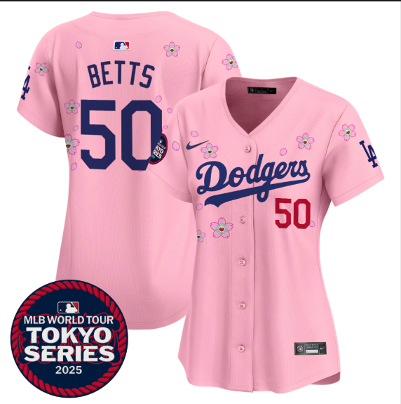 Women Los Angeles Dodgers 50 Betts Tokyo Series 2025 pink Limited Stitched Jersey